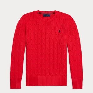 Polo by Ralph Lauren Bright Red Cable-Knit Crewneck Sweater- boys